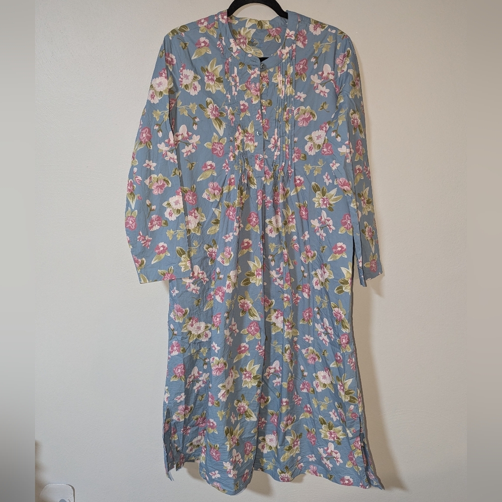 M Ella Simone Blue Floral Print Cotton Midi Dress